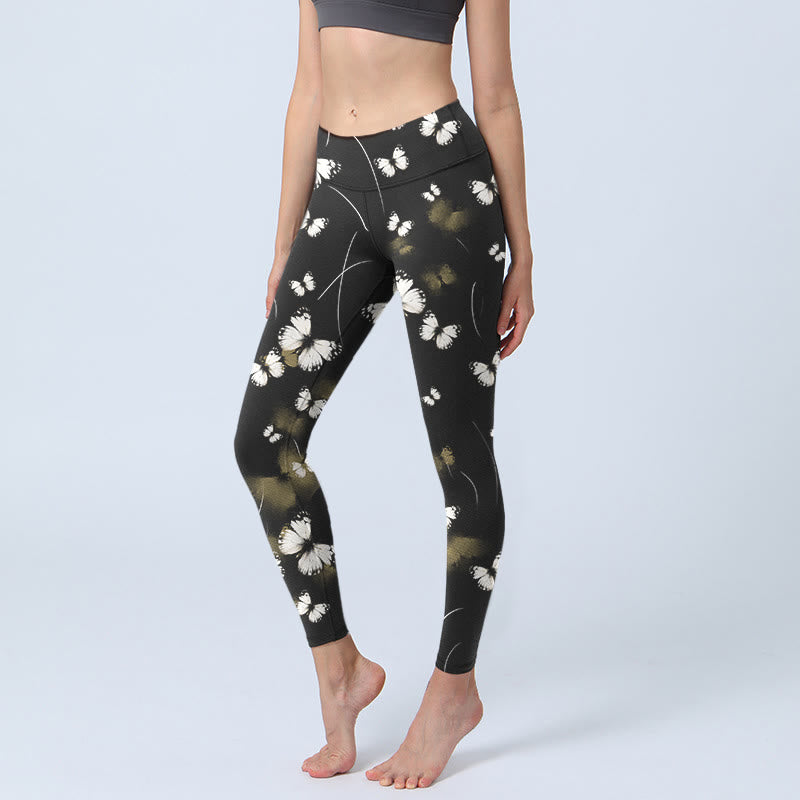 Buddha Stones White Butterfly Starlight Print Exercise Leggings Women's Yoga Pants - Black - US18，UK/AU22，EU50 (4XL) - image 0