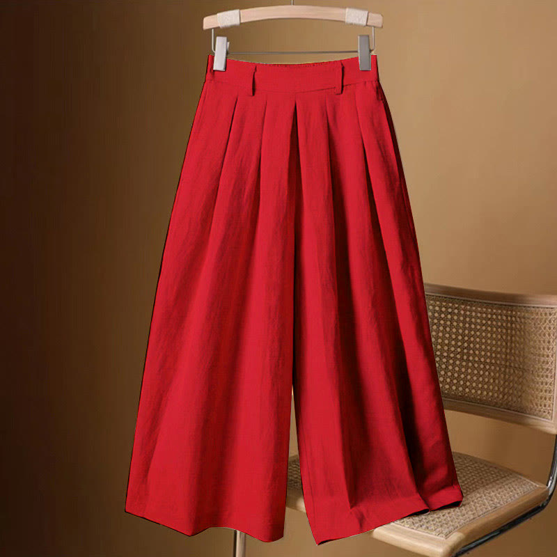 Buddha Stones Summer Casual Pure Color 7-8 Length Cotton Linen Women's Wide Leg Pants - Red - US8-10，UK/AU12-14，EU40-42 (2XL) - image 14
