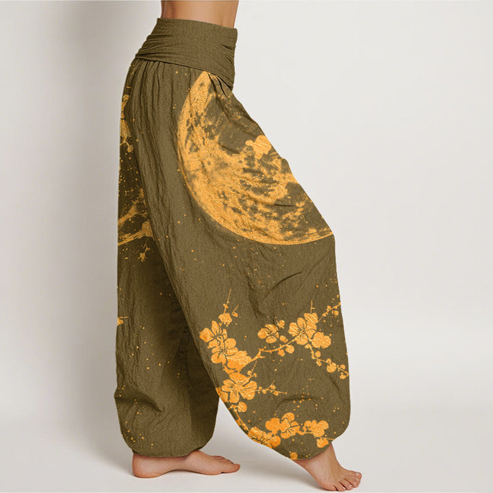 Buddha Stones Cotton Golden Plum Blossom Full Moon Pattern Women's Elastic Waist Harem Pants - image 6