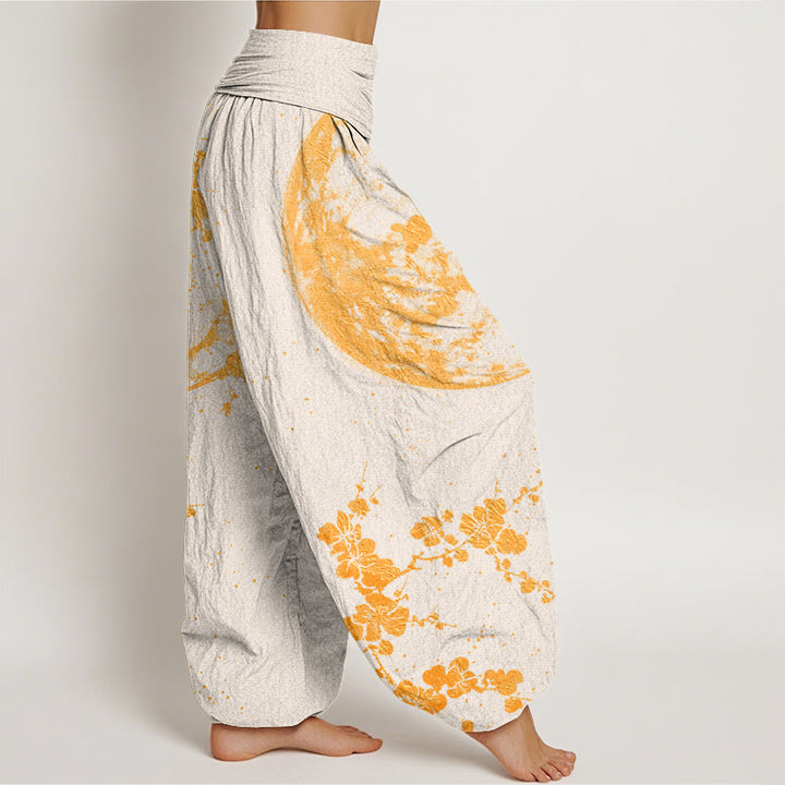 Buddha Stones Golden Plum Blossom Full Moon Pattern Women's Elastic Waist Harem Pants - image 10
