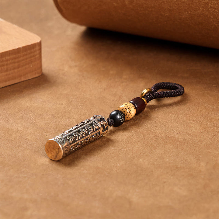 Buddha Stones Tibetan Om Mani Padme Hum Shurangama Mantra Vajra Pattern Copper Purity Key Chain - image 2