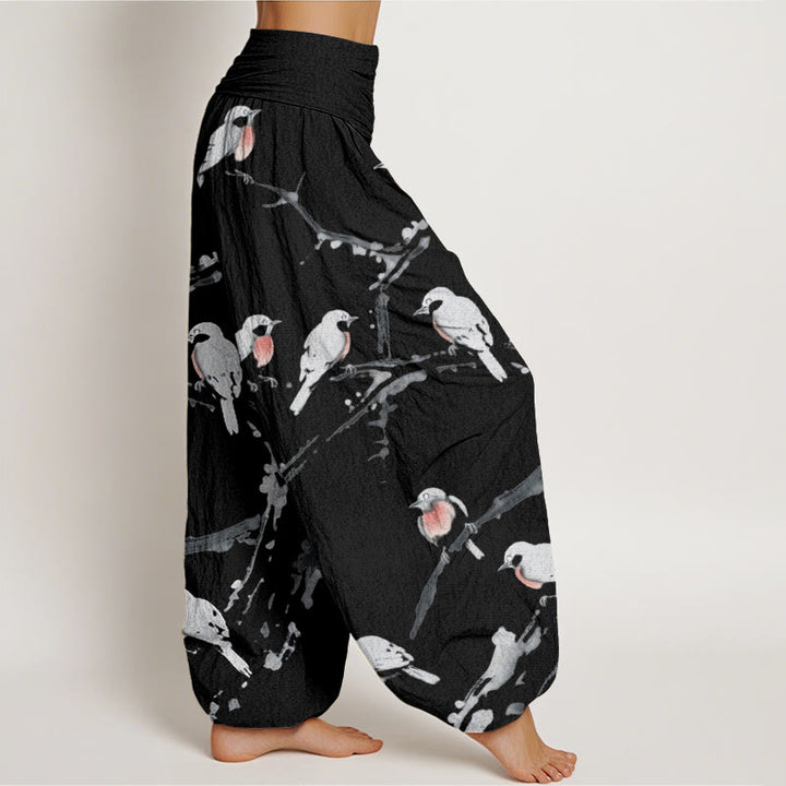 Buddha Stones Casual Bird Branches Pattern Women's Elastic Waist Harem Pants - image 3