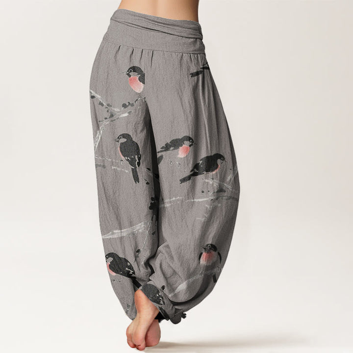 Buddha Stones Casual Bird Branches Pattern Women's Elastic Waist Harem Pants - image 6