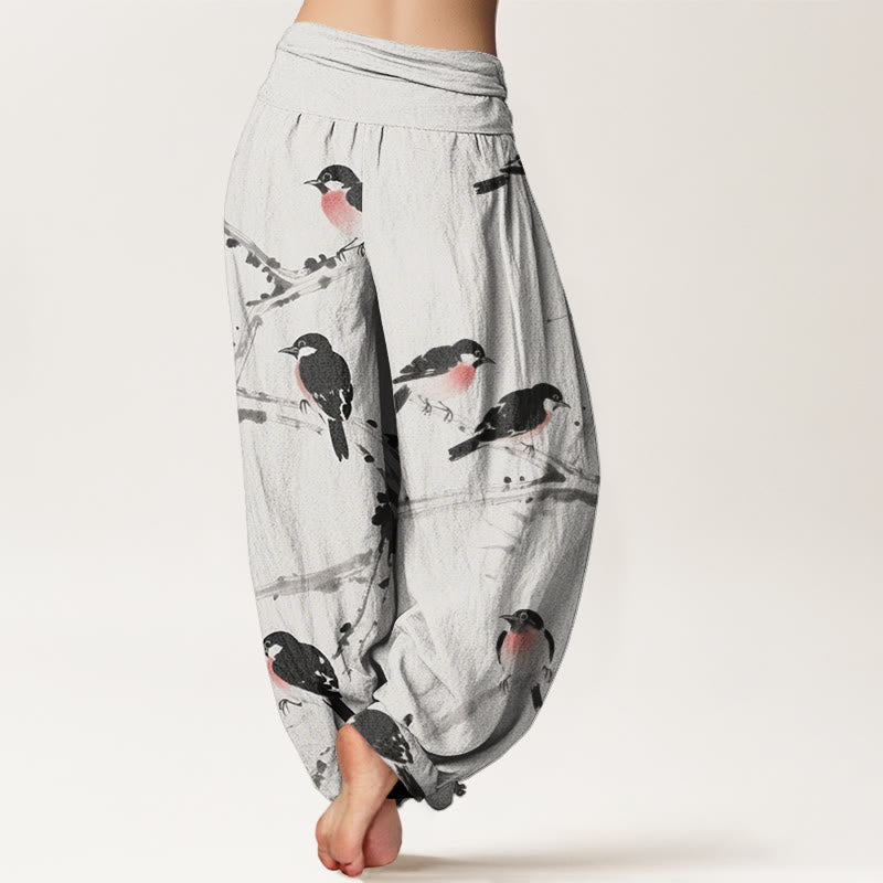 Buddha Stones Casual Bird Branches Pattern Women's Elastic Waist Harem Pants - image 9