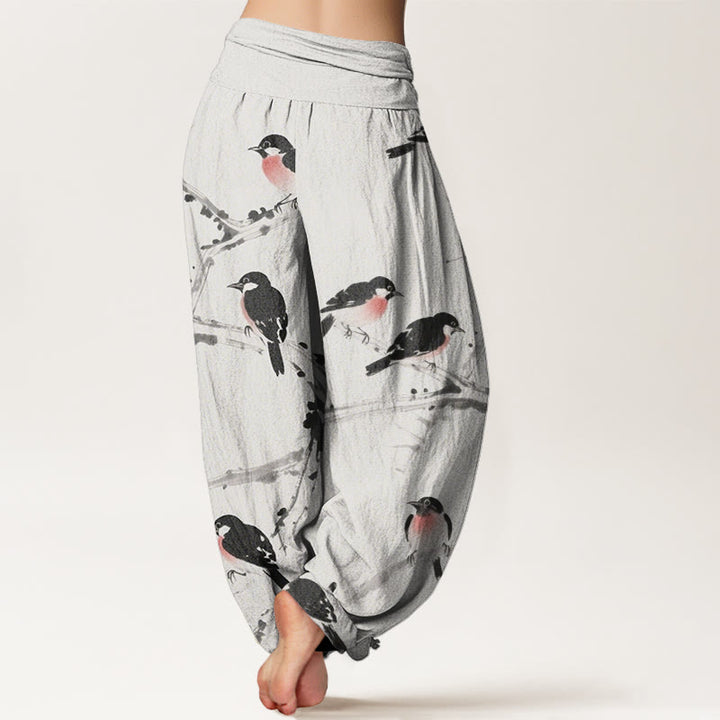 Buddha Stones Casual Bird Branches Pattern Women's Elastic Waist Harem Pants - image 9