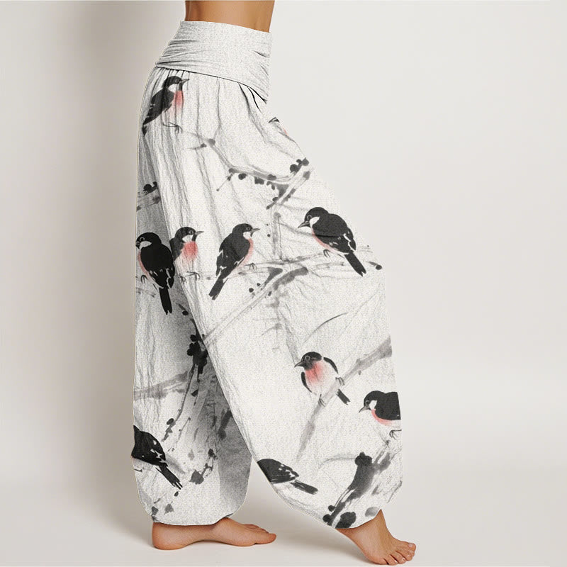 Buddha Stones Casual Bird Branches Pattern Women's Elastic Waist Harem Pants - image 10