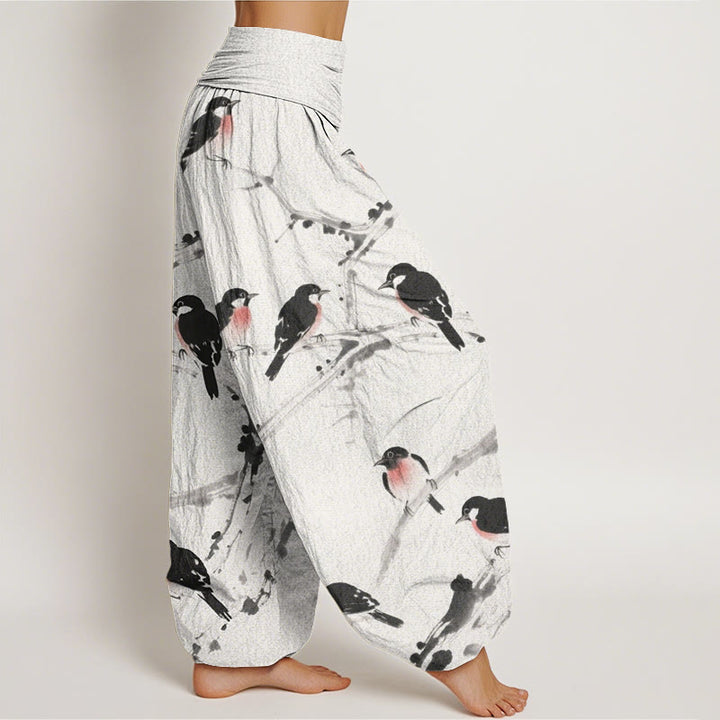 Buddha Stones Casual Bird Branches Pattern Women's Elastic Waist Harem Pants - image 10