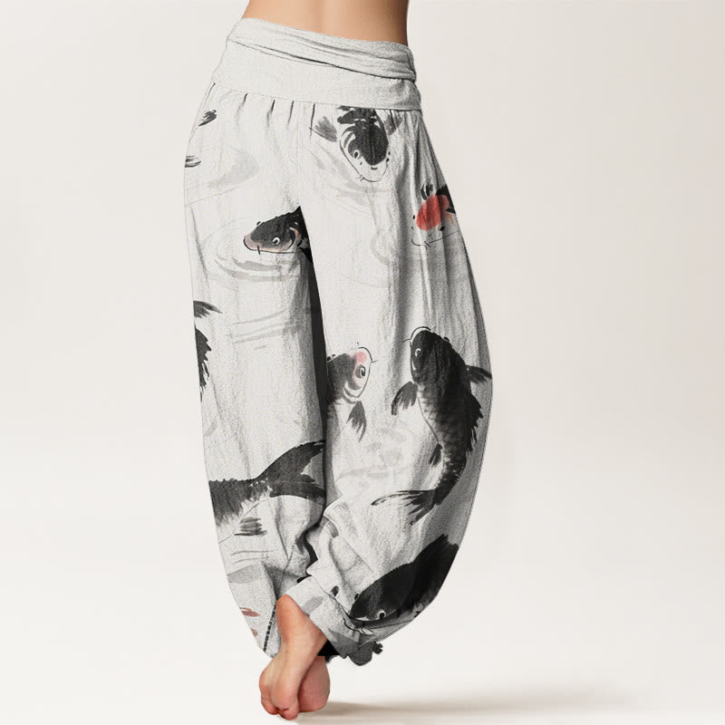 Buddha Stones Casual Koi Fish Pattern Women's Elastic Waist Harem Pants - image 2