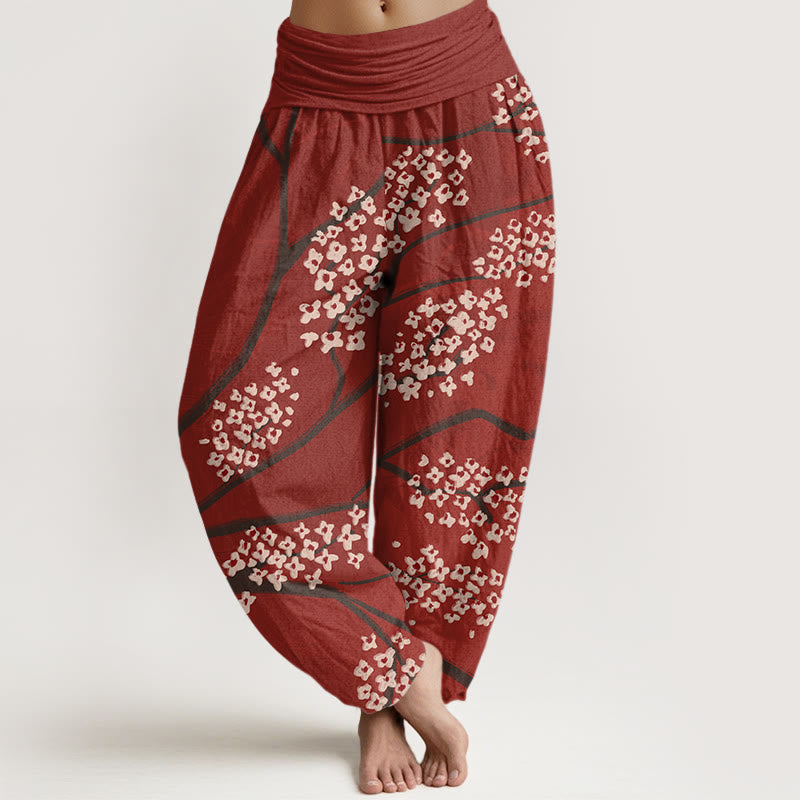 Buddha Stones Casual Plum Blossom Branch Pattern Women's Elastic Waist Harem Pants - FireBrick - US22，UK/AU26，EU54 (6XL) - image 1