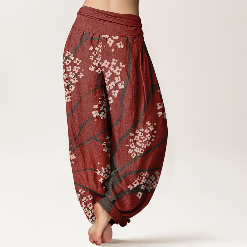 Buddha Stones Casual Plum Blossom Branch Pattern Women's Elastic Waist Harem Pants - image 2