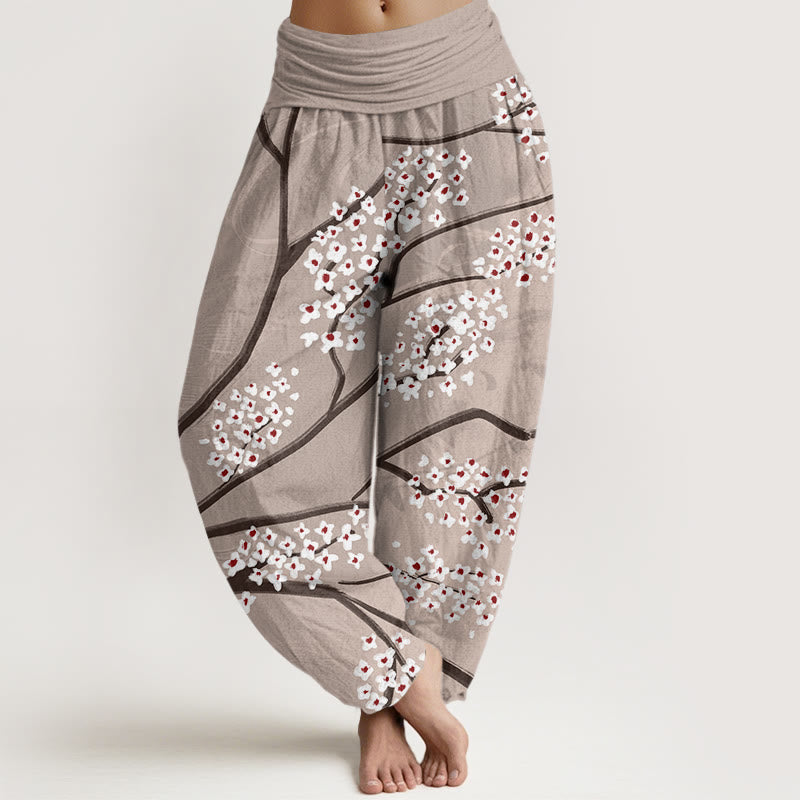 Buddha Stones Casual Plum Blossom Branch Pattern Women's Elastic Waist Harem Pants - Tan - US22，UK/AU26，EU54 (6XL) - image 5