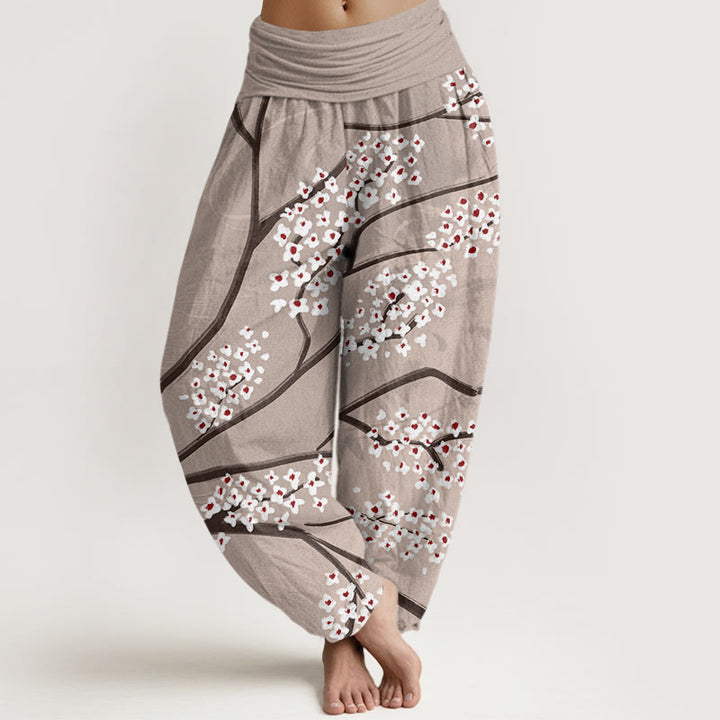 Buddha Stones Casual Plum Blossom Branch Pattern Women's Elastic Waist Harem Pants - Tan - US22，UK/AU26，EU54 (6XL) - image 5