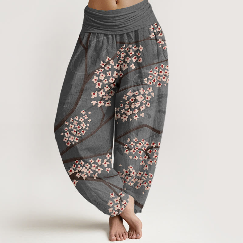 Buddha Stones Casual Plum Blossom Branch Pattern Women's Elastic Waist Harem Pants - DarkSlateGray - US22，UK/AU26，EU54 (6XL) - image 8