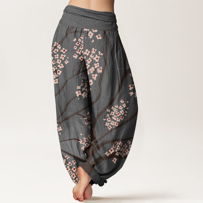 Buddha Stones Casual Plum Blossom Branch Pattern Women's Elastic Waist Harem Pants - image 9