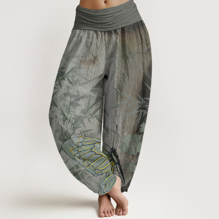 Buddha Stones Butterfly Bamboo Flower Pattern Women's Elastic Waist Harem Pants - DimGray - US22，UK/AU26，EU54 (6XL) - image 8