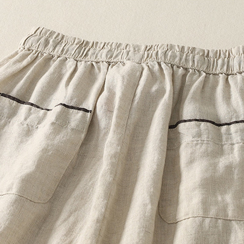 Buddha Stones Summer Casual Pure Color Drawstring 9 Length Cotton Linen Women's Harem Pants With Pockets - image 4