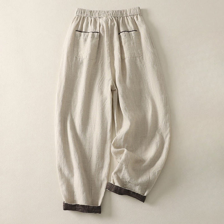 Buddha Stones Summer Casual Pure Color Drawstring 9 Length Cotton Linen Women's Harem Pants With Pockets - image 1