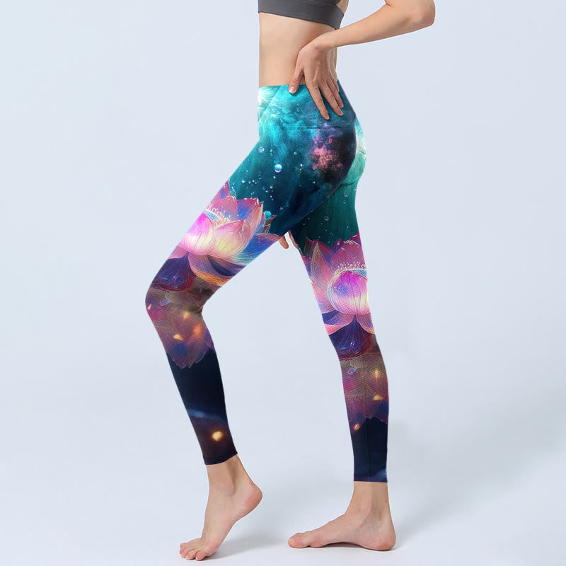 Buddha Stones Gradient Lotus Water Bubbles Pattern Print Gym Leggings Women's Yoga Pants - image 2