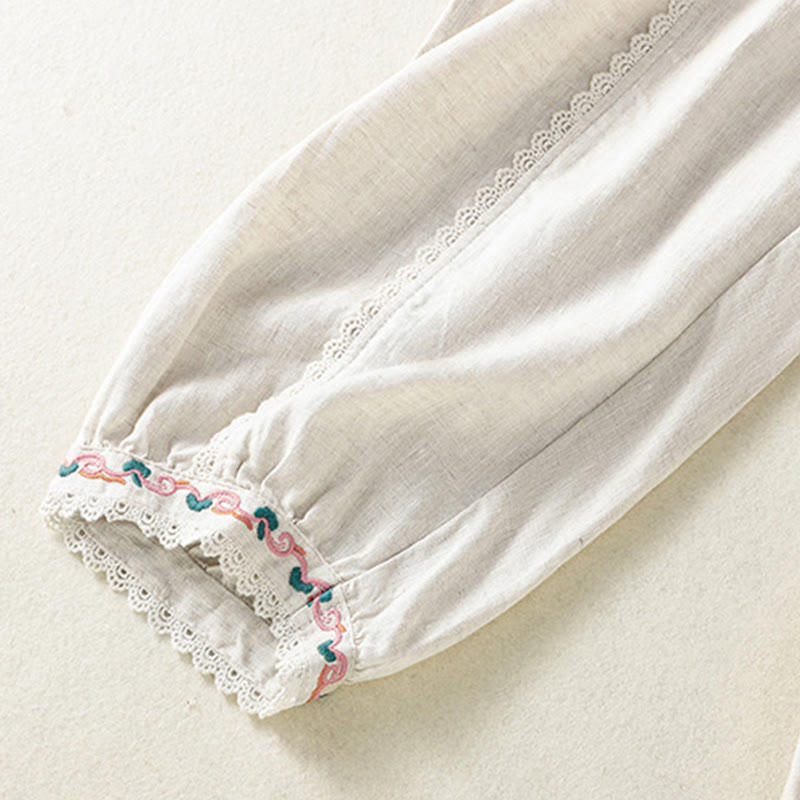 Buddha Stones Casual Plain Lace Side Design 7-8 Length Cotton Linen Women's Harem Pants With Pockets - image 23