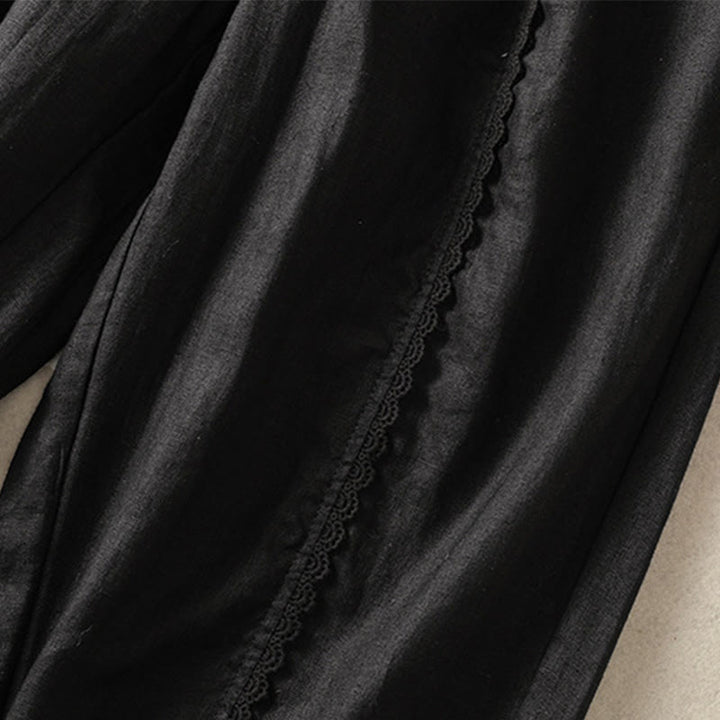 Buddha Stones Casual Plain Lace Side Design 7-8 Length Cotton Linen Women's Harem Pants With Pockets - image 29