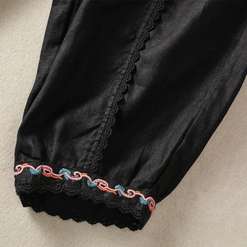 Buddha Stones Casual Plain Lace Side Design 7-8 Length Cotton Linen Women's Harem Pants With Pockets - image 30