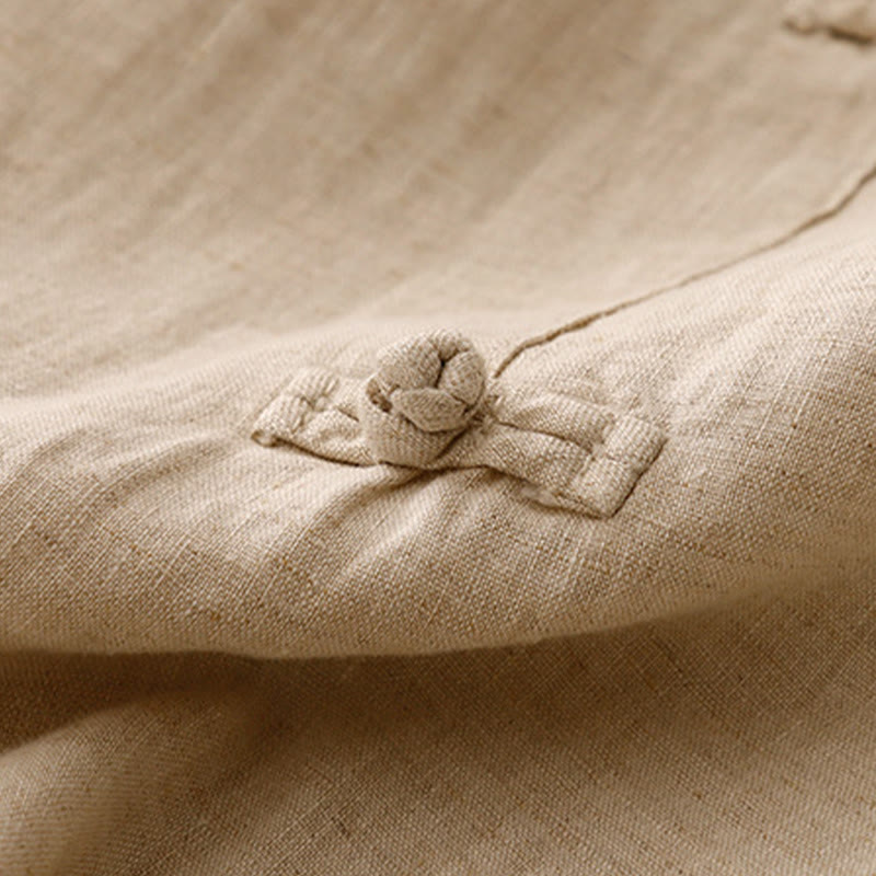 Buddha Stones Casual Plain Frog-Button Design 7-8 Length Cotton Linen Women's Harem Pants With Pockets - image 14