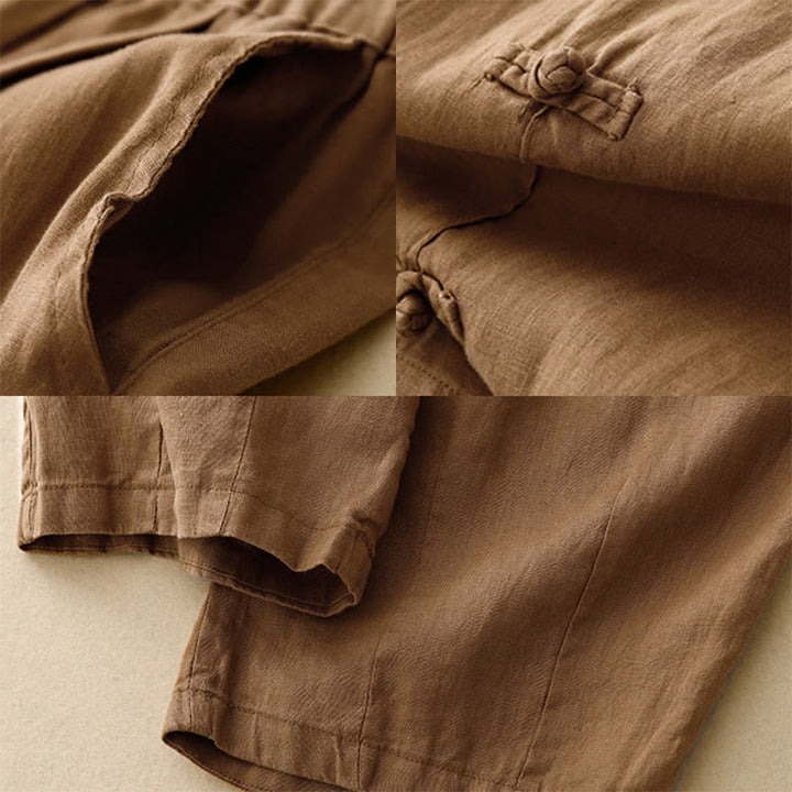 Buddha Stones Casual Plain Frog-Button Design 7-8 Length Cotton Linen Women's Harem Pants With Pockets - image 2