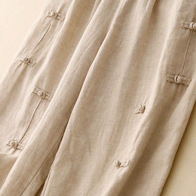 Buddha Stones Casual Plain Frog-Button Design 7-8 Length Cotton Linen Women's Harem Pants With Pockets - image 11