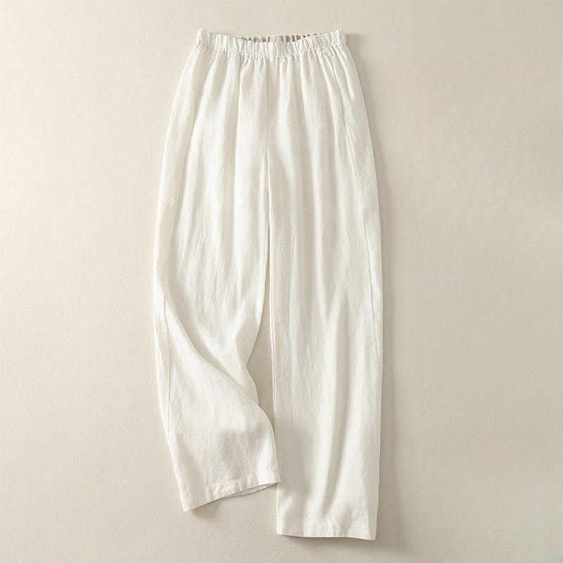 Buddha Stones Daily Plain Simple Design Cotton Linen Women's Pants With Pockets - White - US8-10，UK/AU12-14，EU40-42 (2XL) - image 19