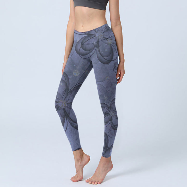 Buddha Stones Abstract Petals Pattern Print Gym Leggings Women's Yoga Pants - CornflowerBlue - US18，UK/AU22，EU50 (4XL) - image 0