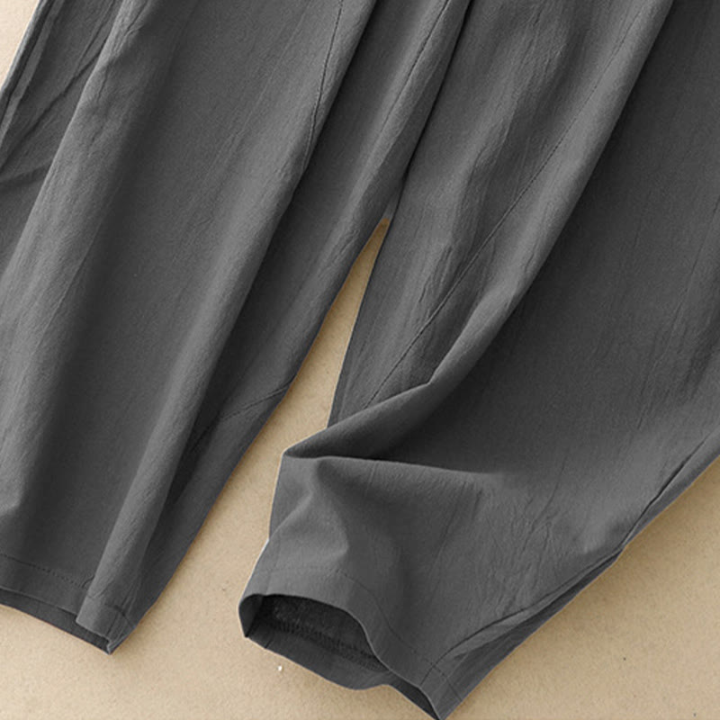 Buddha Stones Daily Plain Elastic Waistband Cotton Linen Women's Pants With Pockets - image 7
