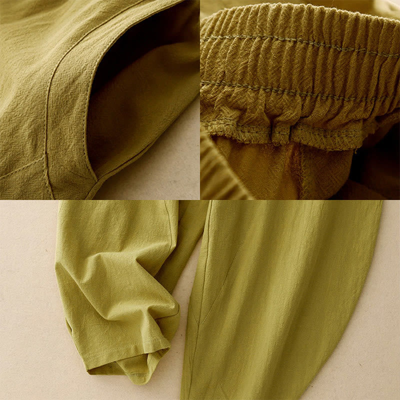 Buddha Stones Daily Plain Elastic Waistband Cotton Linen Women's Pants With Pockets - image 2