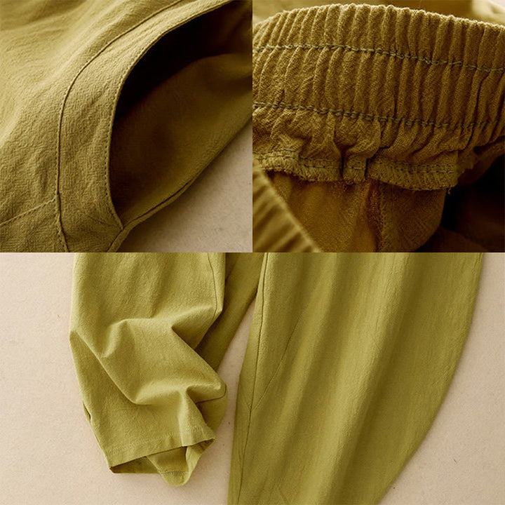 Buddha Stones Daily Plain Elastic Waistband Cotton Linen Women's Pants With Pockets - image 2