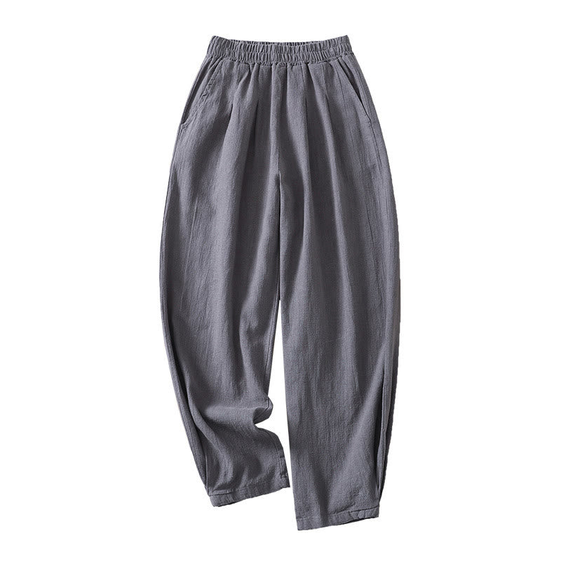 Buddha Stones Commute Solid Color Elastic Waistband Cotton Linen Women's Pants With Pockets - image 10