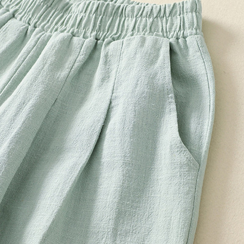 Buddha Stones Commute Solid Color Elastic Waistband Cotton Linen Women's Pants With Pockets - image 16