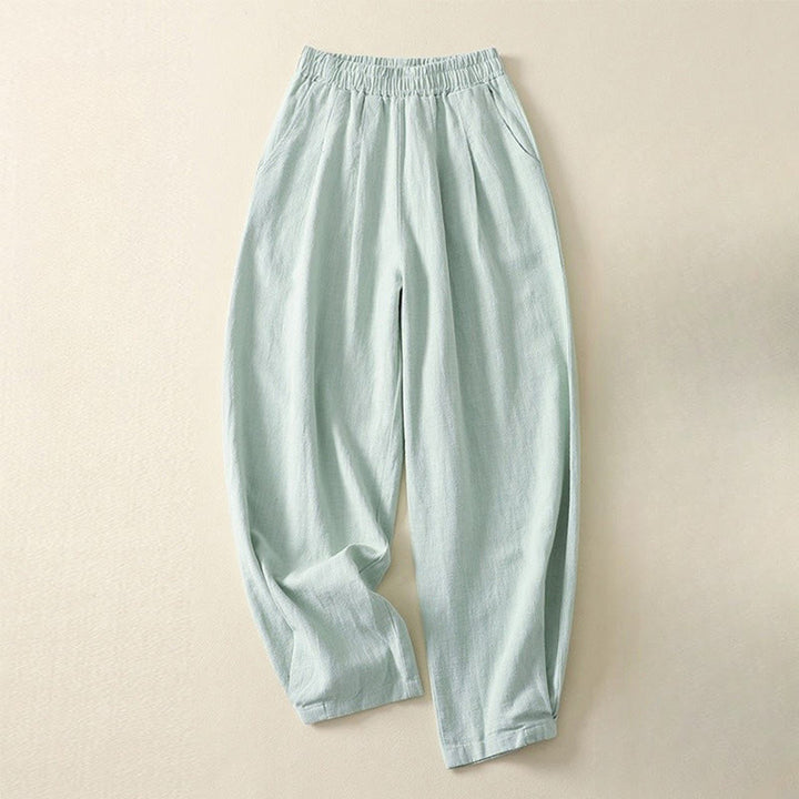 Buddha Stones Commute Solid Color Elastic Waistband Cotton Linen Women's Pants With Pockets - PaleTurquoise - US8-10，UK/AU12-14，EU40-42 (2XL) - image 14