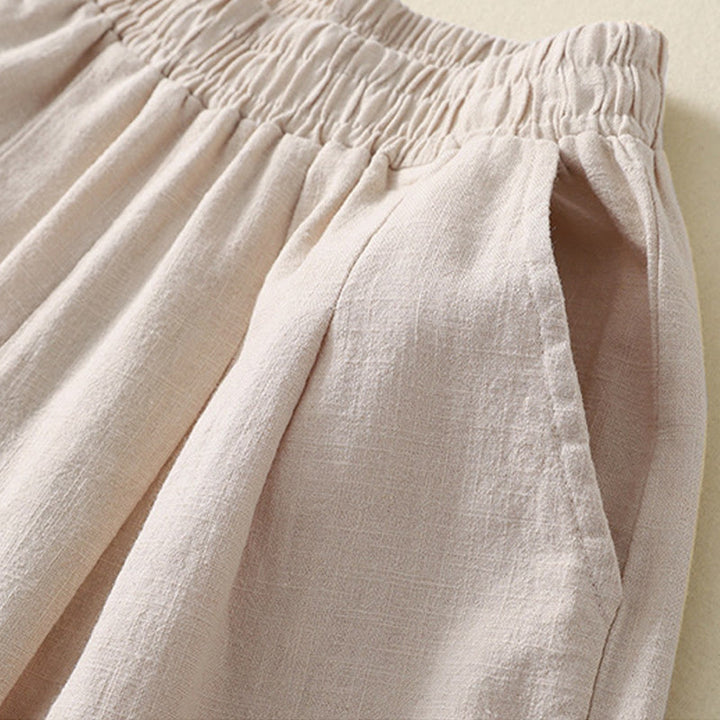 Buddha Stones Commute Solid Color Elastic Waistband Cotton Linen Women's Pants With Pockets - image 2