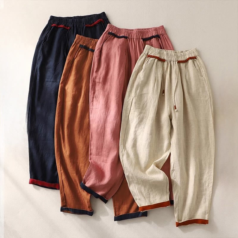 Buddha Stones Versatile Contrasting Color Design Drawstring 7-8 Length Women's Harem Pants With Pockets - image 29