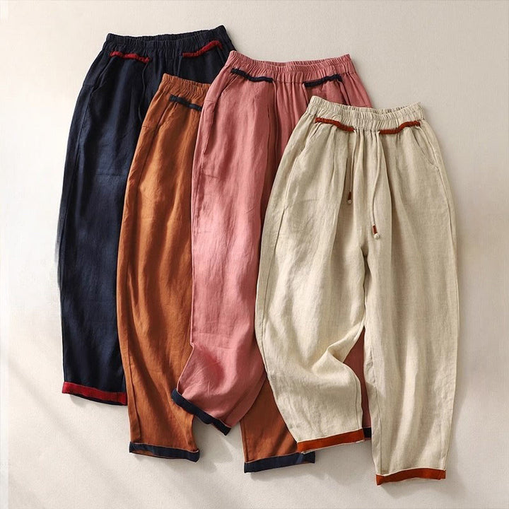 Buddha Stones Versatile Contrasting Color Design Drawstring 7-8 Length Women's Harem Pants With Pockets - image 29