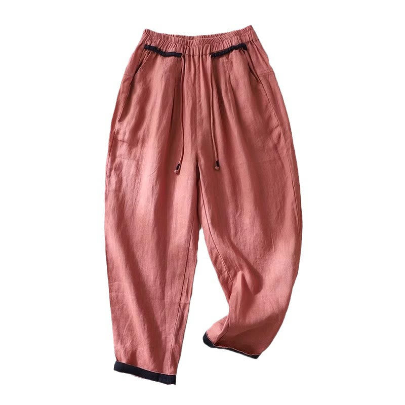 Buddha Stones Versatile Contrasting Color Design Drawstring 7-8 Length Women's Harem Pants With Pockets - image 7