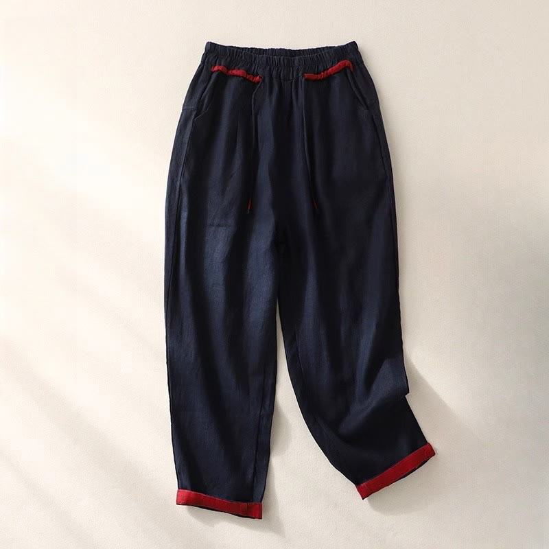 Buddha Stones Versatile Contrasting Color Design Drawstring 7-8 Length Women's Harem Pants With Pockets - MidnightBlue - US14，UK/AU18，EU46 (4XL) - image 23