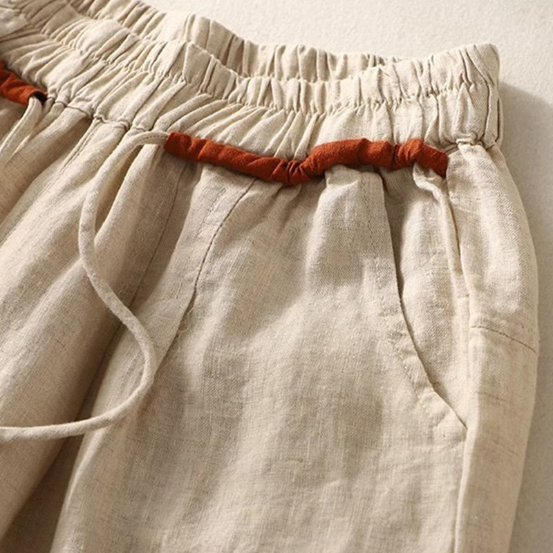 Buddha Stones Versatile Contrasting Color Design Drawstring 7-8 Length Women's Harem Pants With Pockets - image 10