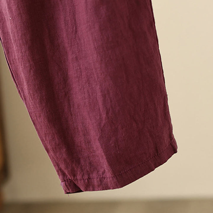 Buddha Stones Casual Plain Wrinkles Design Drawstring 9 Length Cotton Linen Women's Wide Leg Pants With Pockets - image 16