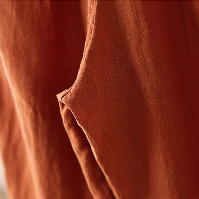 Buddha Stones Casual Plain Wrinkles Design Drawstring 9 Length Cotton Linen Women's Wide Leg Pants With Pockets - image 8