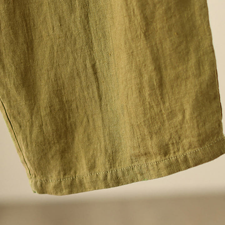 Buddha Stones Casual Plain Wrinkles Design Drawstring 9 Length Cotton Linen Women's Wide Leg Pants With Pockets - image 20