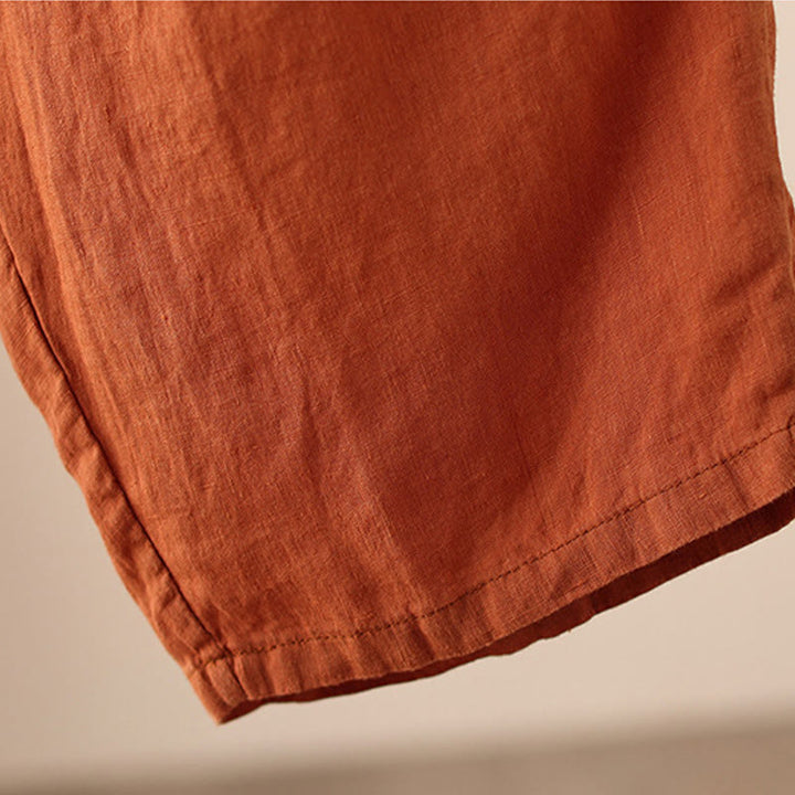 Buddha Stones Casual Plain Wrinkles Design Drawstring 9 Length Cotton Linen Women's Wide Leg Pants With Pockets - image 12