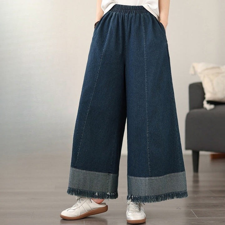 Buddha Stones Spring Vintage Distressed Tassel Design Women's Wide Leg Pants With Pockets - image 3