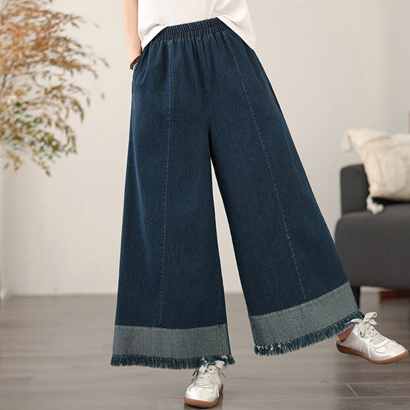 Buddha Stones Spring Vintage Distressed Tassel Design Women's Wide Leg Pants With Pockets - image 4