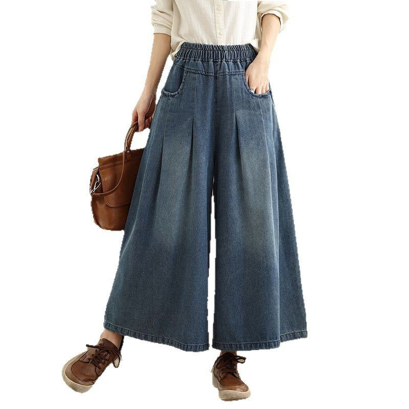 Buddha Stones Fall Vintage Distressed Design High Waist Women's Wide Leg Pants With Pockets - image 10