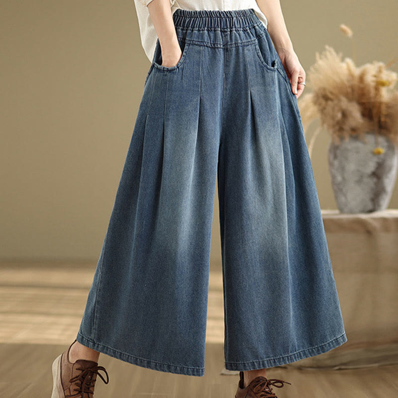 Buddha Stones Fall Vintage Distressed Design High Waist Women's Wide Leg Pants With Pockets - image 5